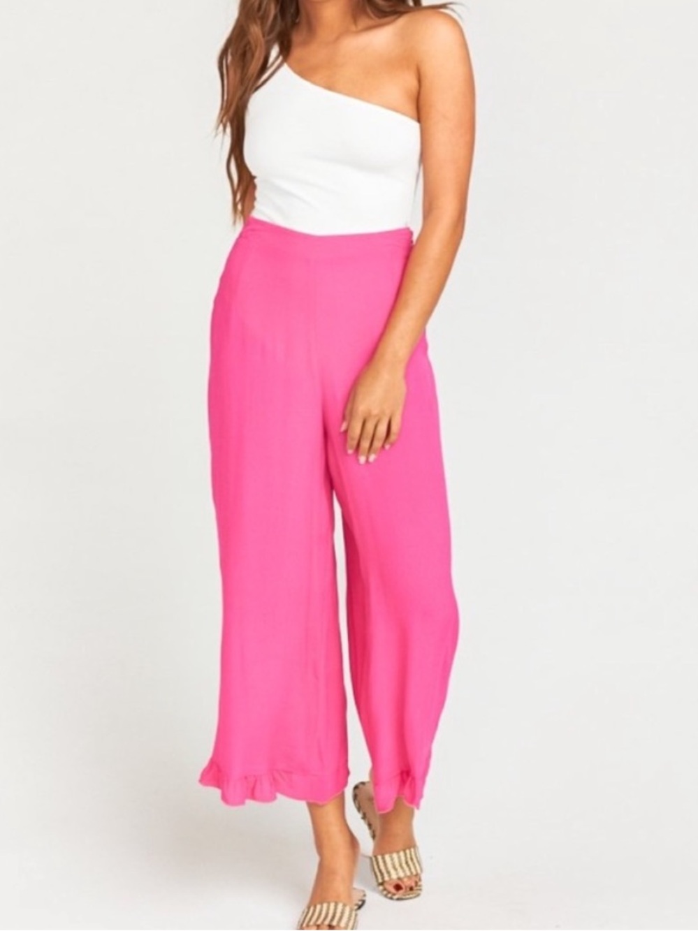 Show Me Your MuMu Pink Cropped with ruffle pants EUC - Picture 7 of 8